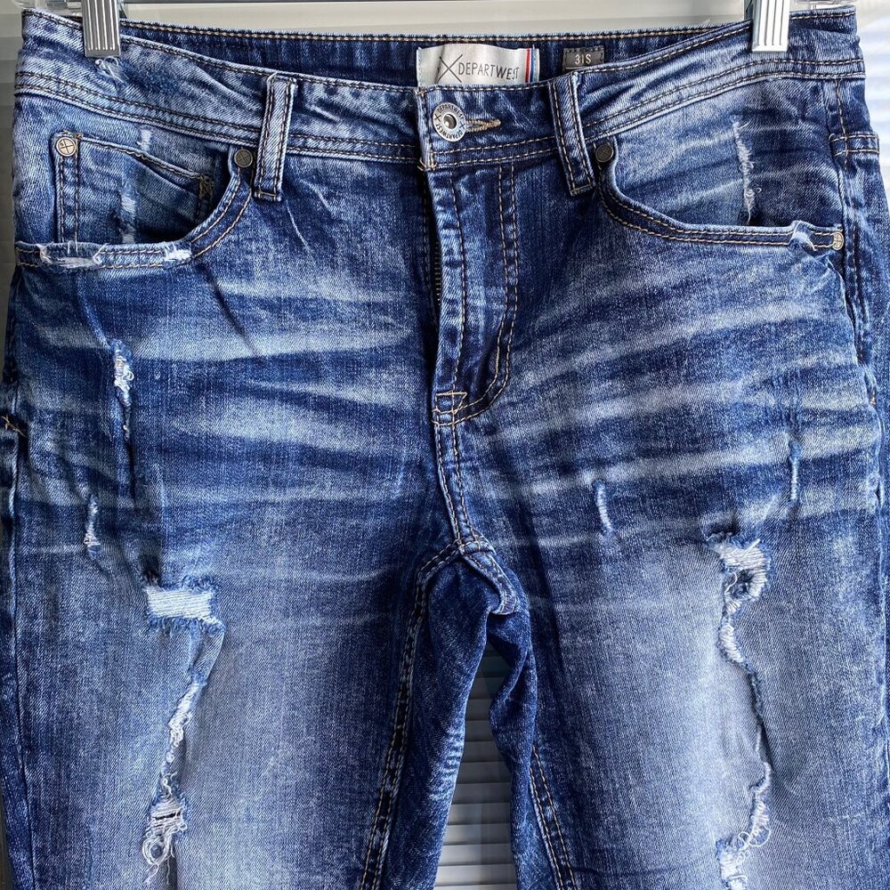 DepartWest Mens Seeker Jeans Straight Leg Blue Denim Zip Fly Size 31S Destroyed - Picture 10 of 12